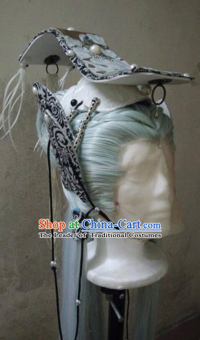 Traditional China Ancient Cosplay Dragon Prince Hair Accessories Wig and Hat for Men