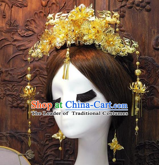 Chinese Handmade Classical Hair Accessories Wedding Phoenix Coronet Ancient Hanfu Hairpins for Women