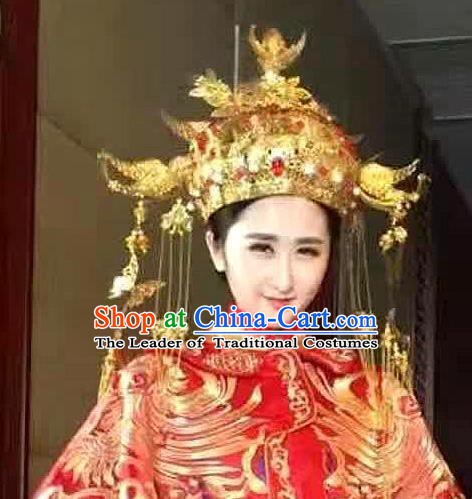 Chinese Handmade Classical Hair Accessories Ancient Wedding Hanfu Phoenix Coronet Headwear Hairpins for Women