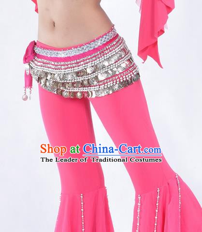 Asian Indian Belly Dance Argent Paillette Waistband Accessories India National Dance Rosy Belts for Women