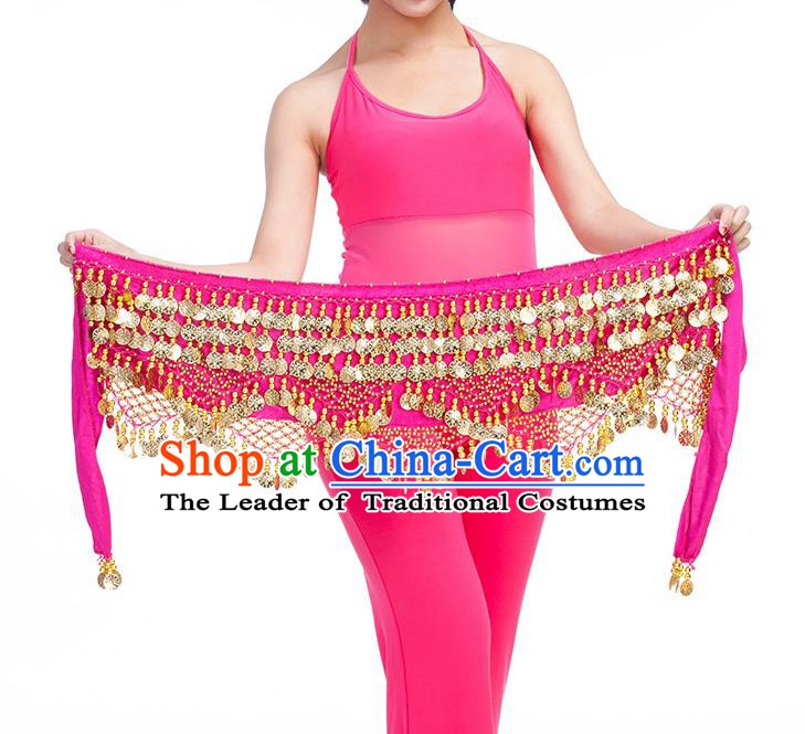 Asian Indian Belly Dance Golden Paillette Rosy Waistband Accessories India Raks Sharki Belts for Women