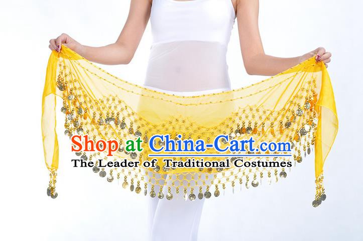 Asian Indian Belly Dance Yellow Silk Waistband Accessories India Raks Sharki Belts for Women