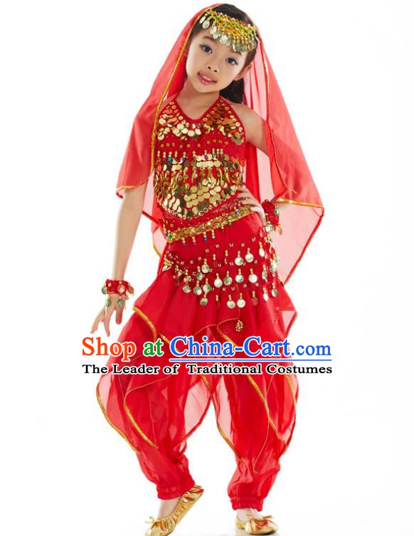 Asian Indian Belly Dance Costume Stage Performance India Raks Sharki Red Dress for Kids