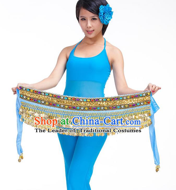 Asian Indian Belly Dance Blue Waistband Accessories India Raks Sharki Diamante Belts for Women