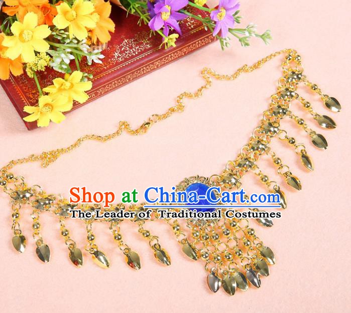 Asian Indian Belly Dance Accessories Necklace India National Dance Blue Crystal Necklet for Women