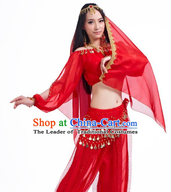 Asian Indian Belly Dance Hair Accessories Frontlet and Red Veil for Women
