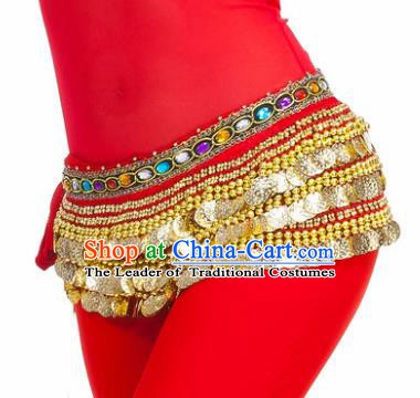Asian Indian Belly Dance Paillette Red Waist Chain Tassel Waistband India Raks Sharki Belts for Women