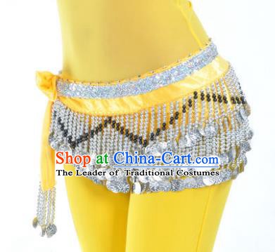 Indian Traditional Belly Dance Paillette Yellow Belts Waistband India Raks Sharki Waist Accessories for Women
