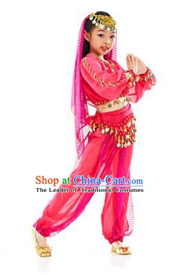 Asian Indian Belly Dance Uniform India Raks Sharki Dress Oriental Dance Rosy Clothing for Kids