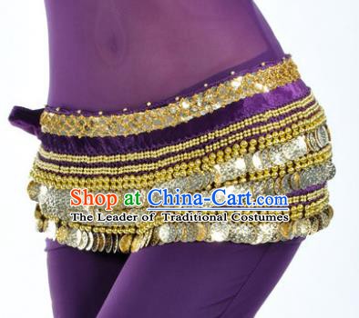 Asian Indian Traditional Belly Dance Purple Waist Accessories Waistband India Raks Sharki Belts for Women