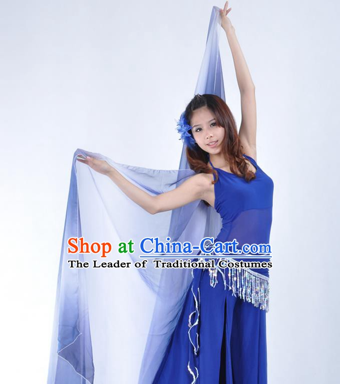 Asian Indian Belly Dance Accessories Deep Blue Gauze Kerchief India Traditional Dance Scarf for for Women