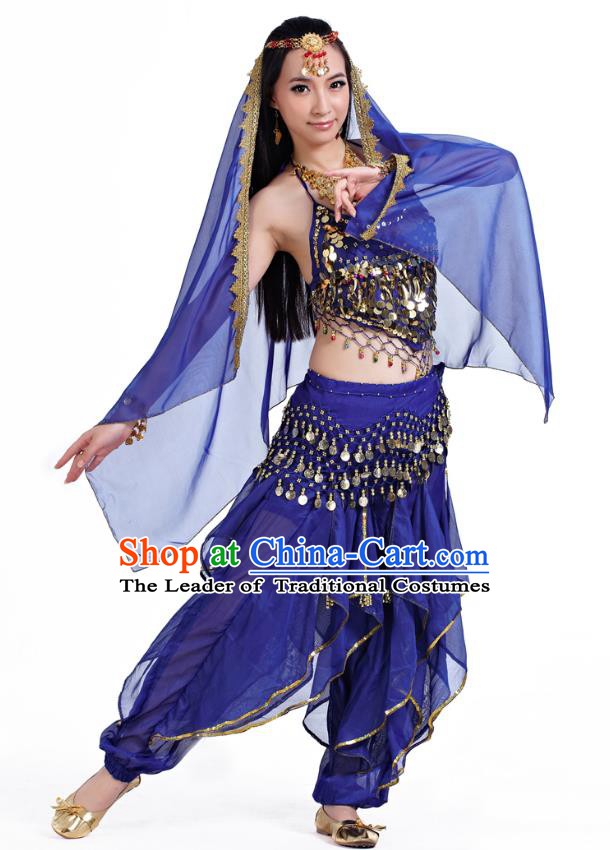 Indian Oriental Belly Dance Royalblue Costume, India Raks Sharki Bollywood Dance Clothing for Women