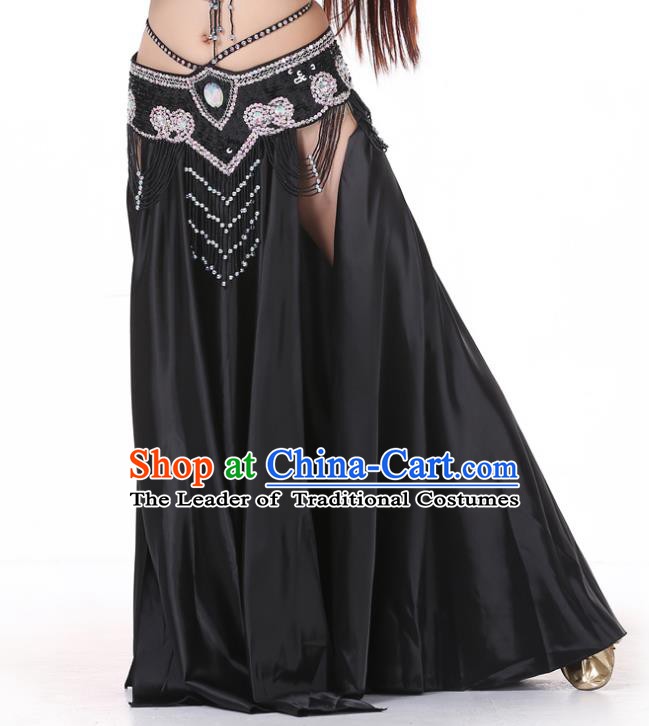 Indian Belly Dance Costume Bollywood Oriental Dance Black Satin Skirt for Women