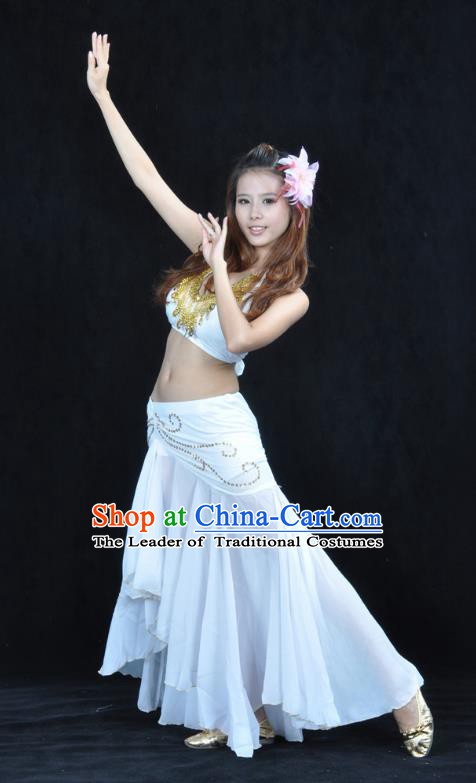 Asian Indian Traditional Belly Dance Costume India Oriental Dance White Dress for Women