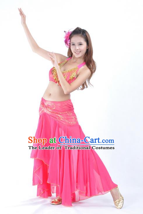 Asian Indian Traditional Belly Dance Costume India Oriental Dance Rosy Dress for Women