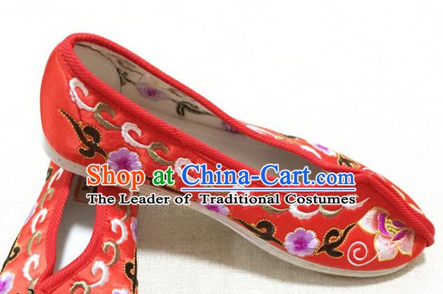 Asian Chinese Shoes Wedding Shoes Princess Shoes, Traditional China Handmade Hanfu Red Embroidered Shoes