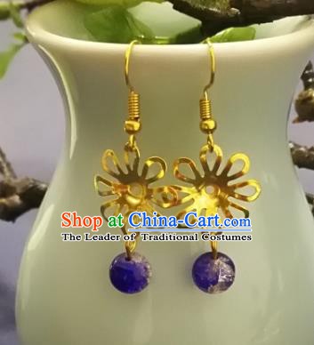 Chinese Handmade Classical Jewelry Accessories Earrings Ancient Palace Lady Purple Bead Tassel Eardrop for Women