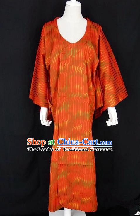 Asian Japanese Traditional Costumes Japan Kimono Orange Bathrobe Clothing for Women