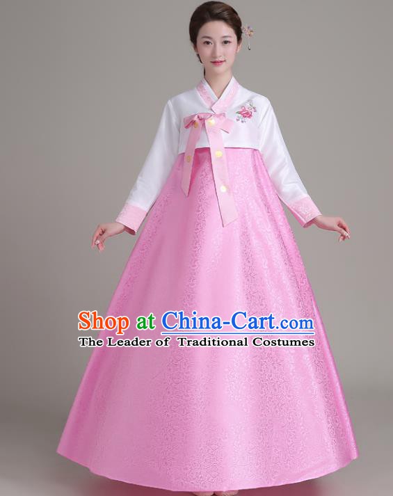 Asian Korean Court Costumes Traditional Korean Hanbok Clothing White Blouse and Pink Dress for Women