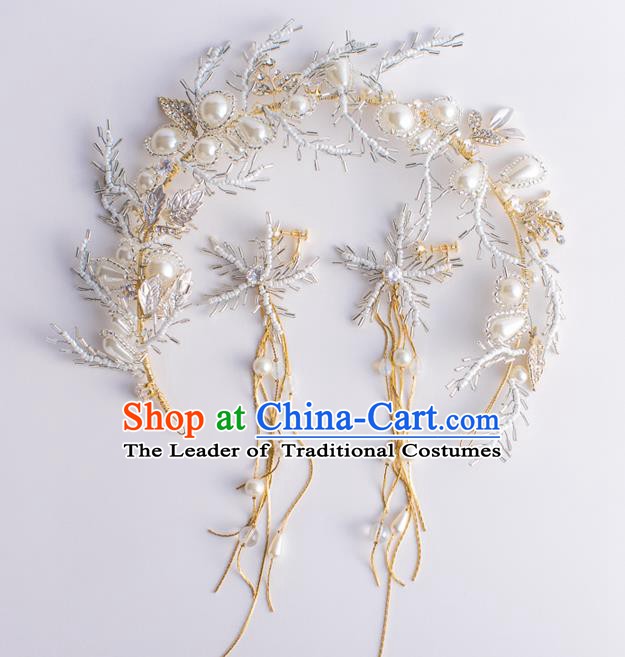 Handmade Classical Wedding Hair Accessories Bride Beads Hair Clasp and Earrings Headwear for Women