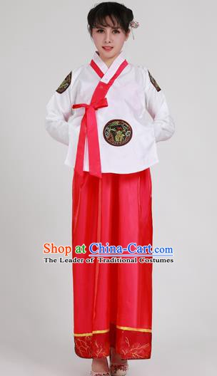 Asian Korean Palace Costumes Traditional Korean Bride Hanbok Clothing White Blouse and Red Dress for Women