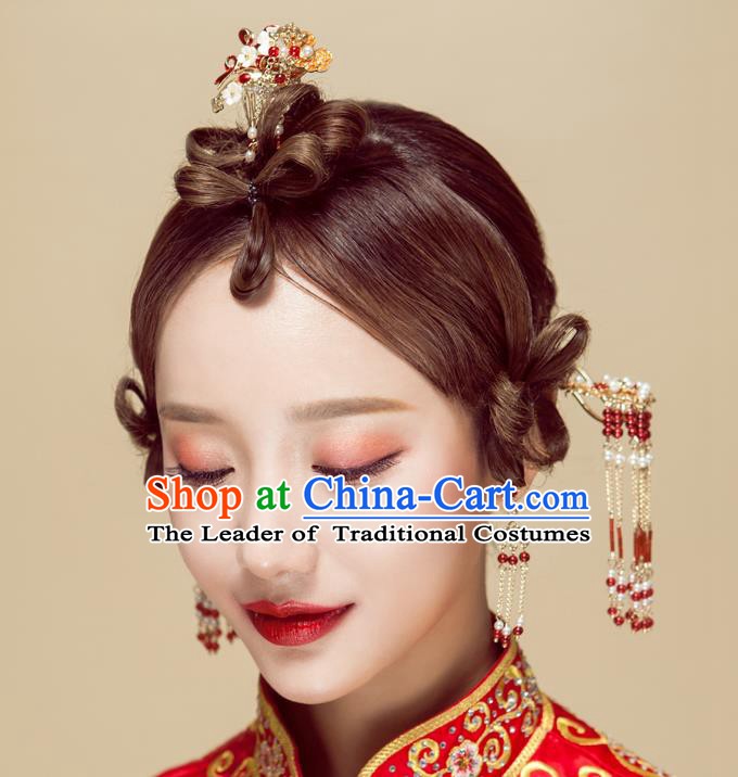 Chinese Handmade Classical Wedding Hair Accessories Ancient Xiuhe Suits Step Shake Hairpins for Women