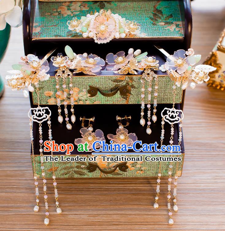 Chinese Handmade Classical Wedding Hair Accessories Ancient Pearls Tassel Hairpins Step Shake for Women