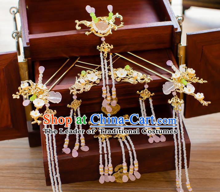 Chinese Handmade Classical Hair Accessories Ancient Bride Beads Tassel Hairpins Complete Set for Women