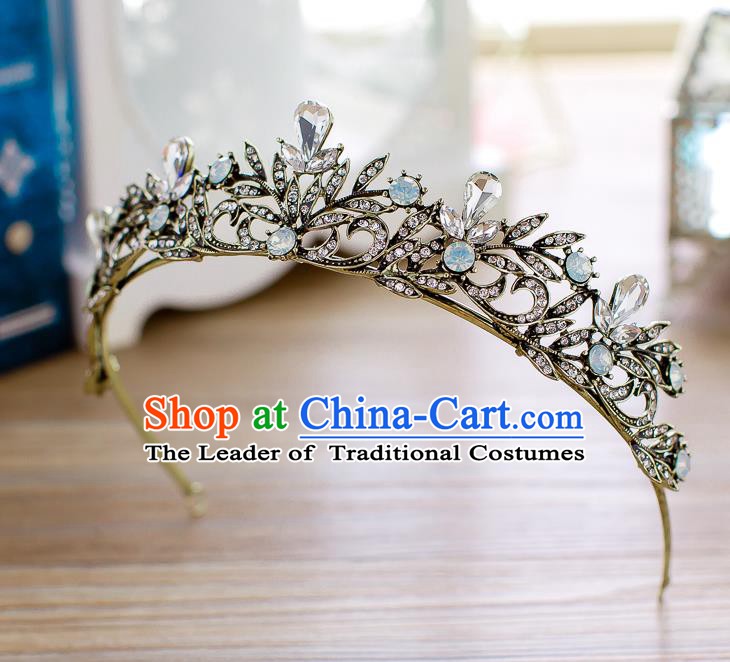 Handmade Classical Hair Accessories Baroque Crystal Leaf Royal Crown Princess Black Hair Clasp for Women