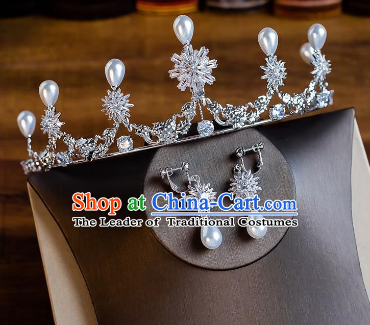Handmade Classical Wedding Hair Accessories Bride Baroque Crystal Snowflake Royal Crown Hair Clasp for Women