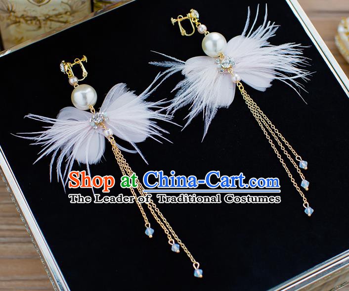 Handmade Classical Wedding Accessories Tassel Eardrop Bride Feather Bowknot Earrings for Women