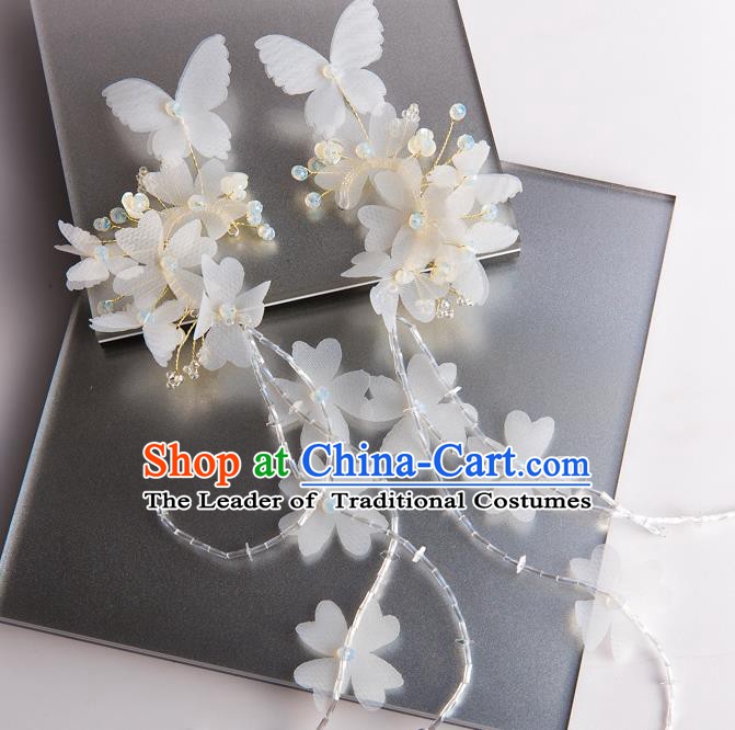 Handmade Classical Wedding Accessories Silk Butterfly Tassel Eardrop Bride Earrings for Women