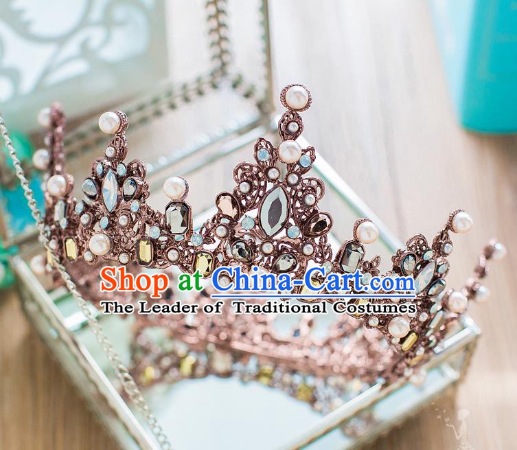 Handmade Classical Hair Accessories Bride Baroque Crystal Round Royal Crown for Women