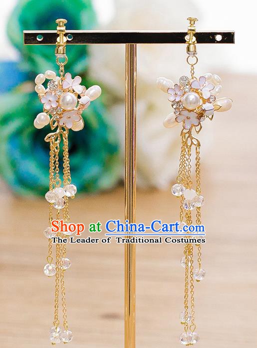 Handmade Classical Wedding Accessories Bride White Flowers Pearls Earrings for Women