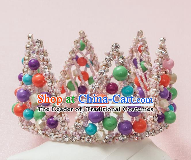 Handmade Classical Hair Accessories Baroque Colorful Beads Round Royal Crown Headwear for Women