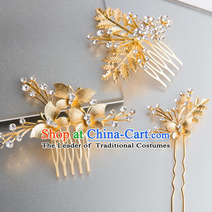Handmade Classical Wedding Hair Accessories Bride Golden Hair Comb Hairpins Headwear for Women