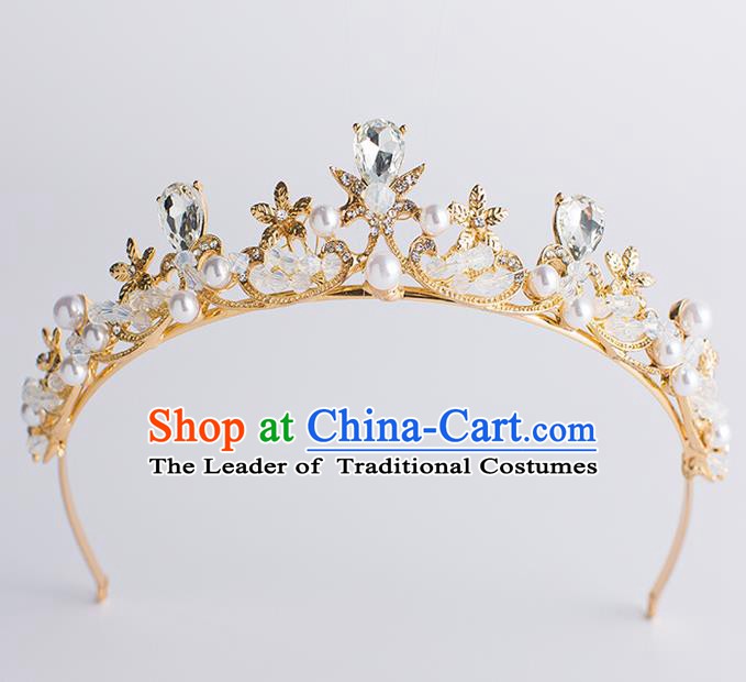 Handmade Classical Hair Accessories Baroque Bride Crystal Pearls Golden Royal Crown Headwear for Women