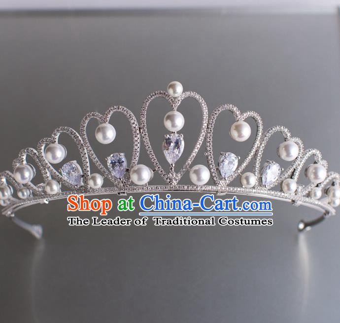 Handmade Classical Hair Accessories Baroque Bride Pearls Royal Crown Crystal Hair Coronet Headwear for Women