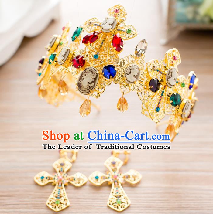 Handmade Classical Hair Accessories Baroque Bride Colorful Crystal Royal Crown Headwear for Women