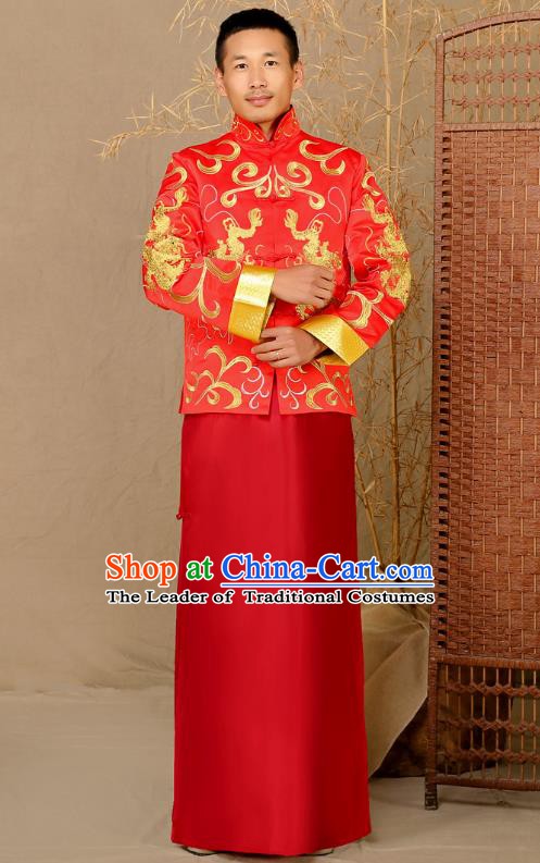 Ancient Chinese Wedding Costume Ancient Groom Toast Clothing Mandarin Jacket for Men