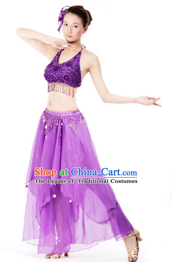 Purple Color Indian Traditional Belly Dancing Costumes Asian India Oriental Dance Costume