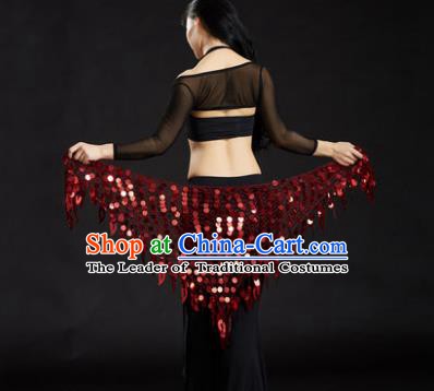 Indian Belly Dance Red Sequin Waist Scarf Waistband India Raks Sharki Belts for Women