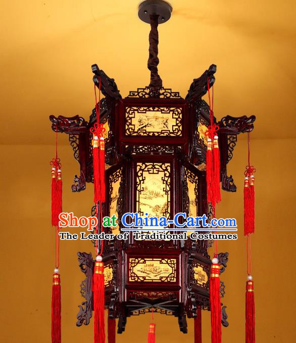 Traditional Chinese New Year Wood Palace Lanterns Hanging Lantern Ancient Ceiling Lamp