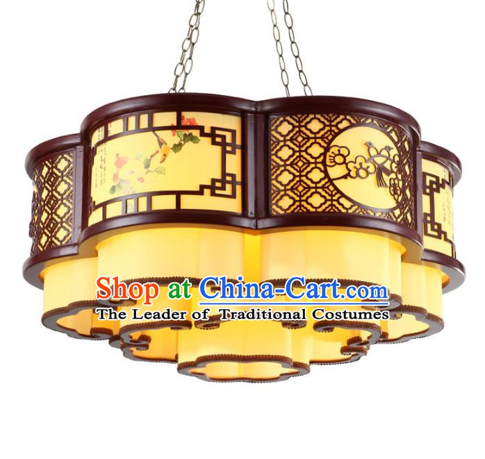 Traditional Chinese Auspicious Clouds Palace Lanterns Handmade Wood Hanging Lantern Ancient Ceiling Lamp