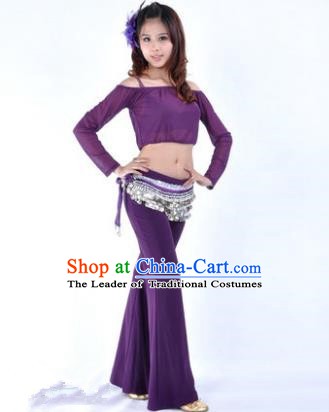 Indian National Belly Dance Purple Uniform Bollywood Oriental Dance Costume for Women