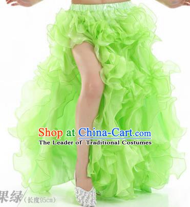 Traditional Indian National Belly Dance Light Green Bubble Split Skirt India Bollywood Oriental Dance Costume for Women