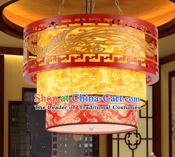 Traditional Chinese Wood Carving Phoenix Ceiling Palace Lanterns Handmade Hanging Lantern Ancient Lamp