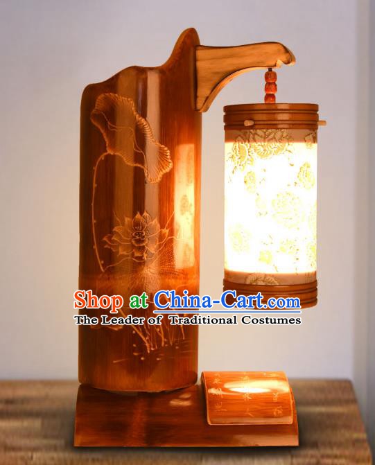 Traditional China Bamboo Carving Lotus Leaf Lanterns Handmade Lantern Ancient Desk Lamp