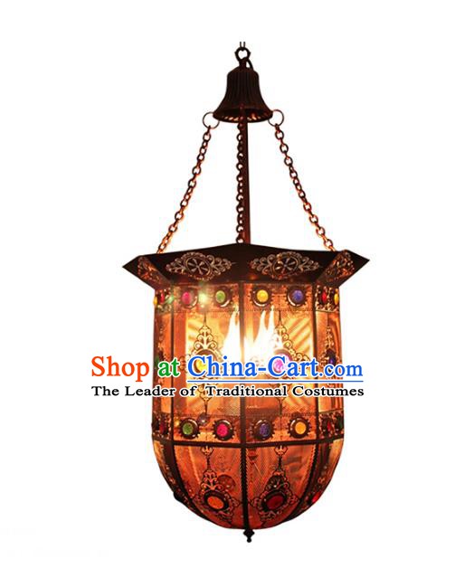 Handmade Traditional Thailand Iron Hanging Lantern Asian Ceiling Lanterns Religion Lantern