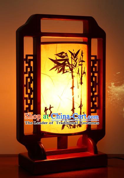 China Handmade Palace Lanterns Ink Painting Bamboo Desk Lantern Ancient Wood Lanterns Traditional Lamp